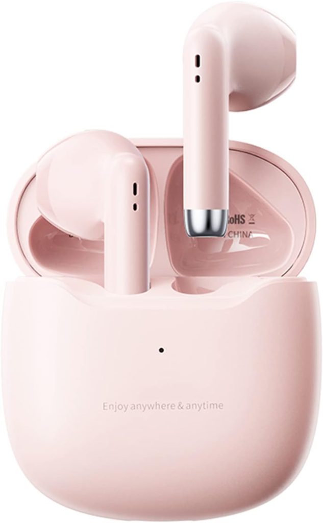 Pink True Wireless Earbuds Bluetooth 5.3 with Microphone for Working Out Noise Canceling Blue Tooth Ear Buds Deep Bass TWS Wireless Earphones with Charging Case in Ear Headphone for iPhone Android