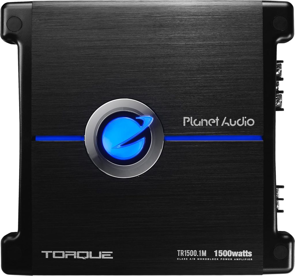 Planet Audio TR1500.1M Torque Series Car Sub Amplifier - 1500 High Output, Monoblock Amp, Low/High Level Inputs, Low Pass Crossover, MOSFET Power Supply, Hook Up to Subwoofers