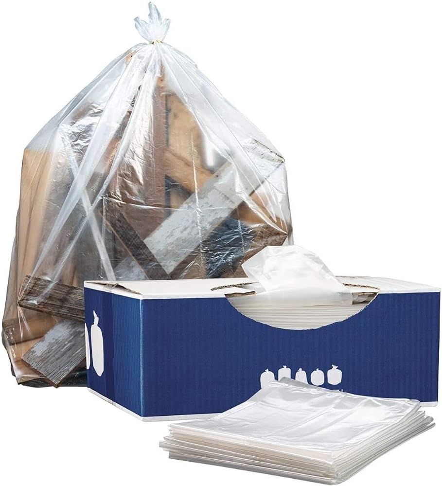 Plasticplace 55-60 gallon Trash Bags │ 1.5 Mil │ Clear Heavy Duty Garbage Can Liners │Rolls │ 38” x 58” (100Count)