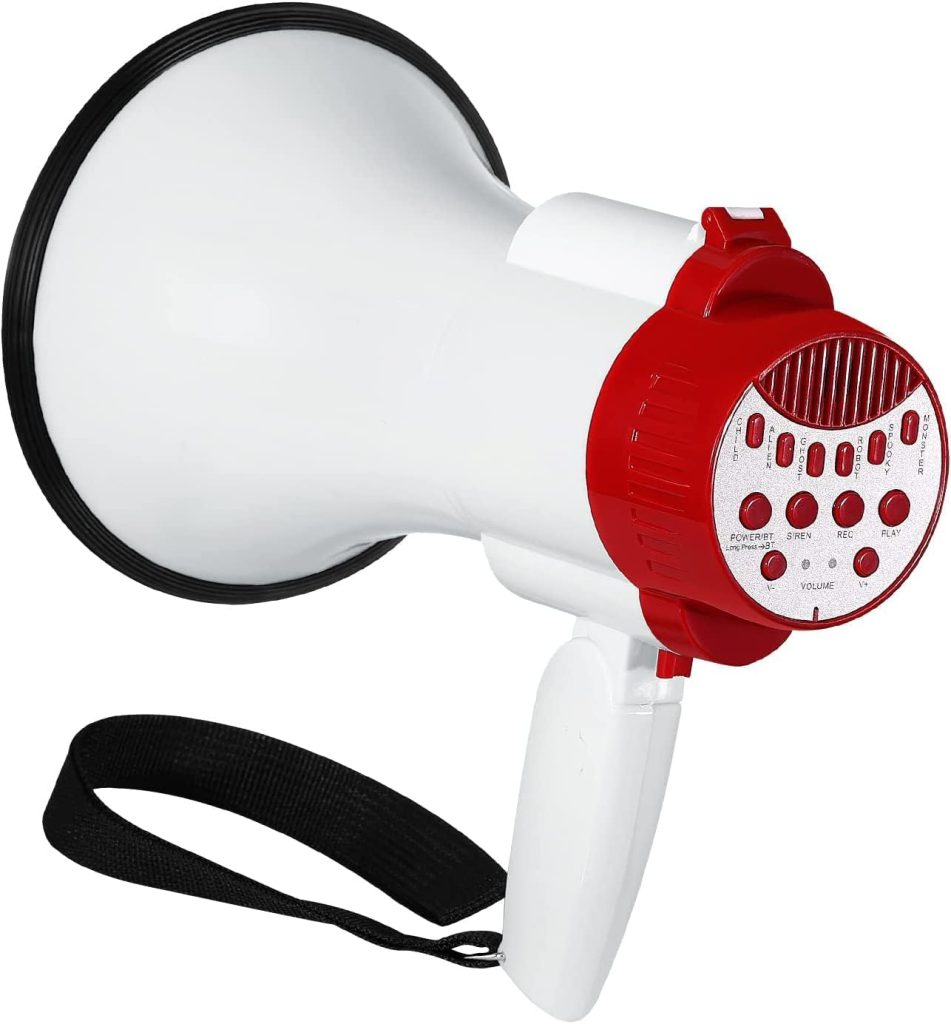 PlayRoute Megaphone Bullhorn | 30-Watt Bull Horn Speaker with Bluetooth Connection | Megaphone with Siren  Whistle Plus Voice Changer for Adults | Blow Horn Loud Speaker with Record  Play