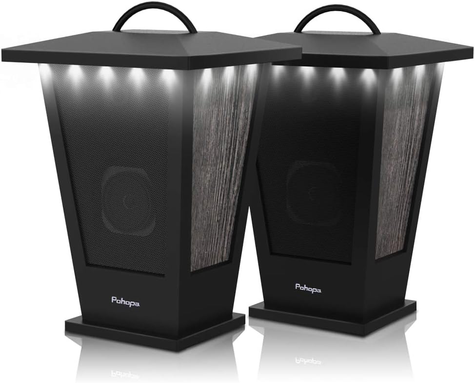 pohopa Bluetooth Speakers Waterproof, 2 Packs True Wireless Stereo Sound 20W Speakers Dual Pairing Lantern Indoor Outdoor Speakers with 20 Piece LED Lights, Rich Bass, Pinao Black : Electronics