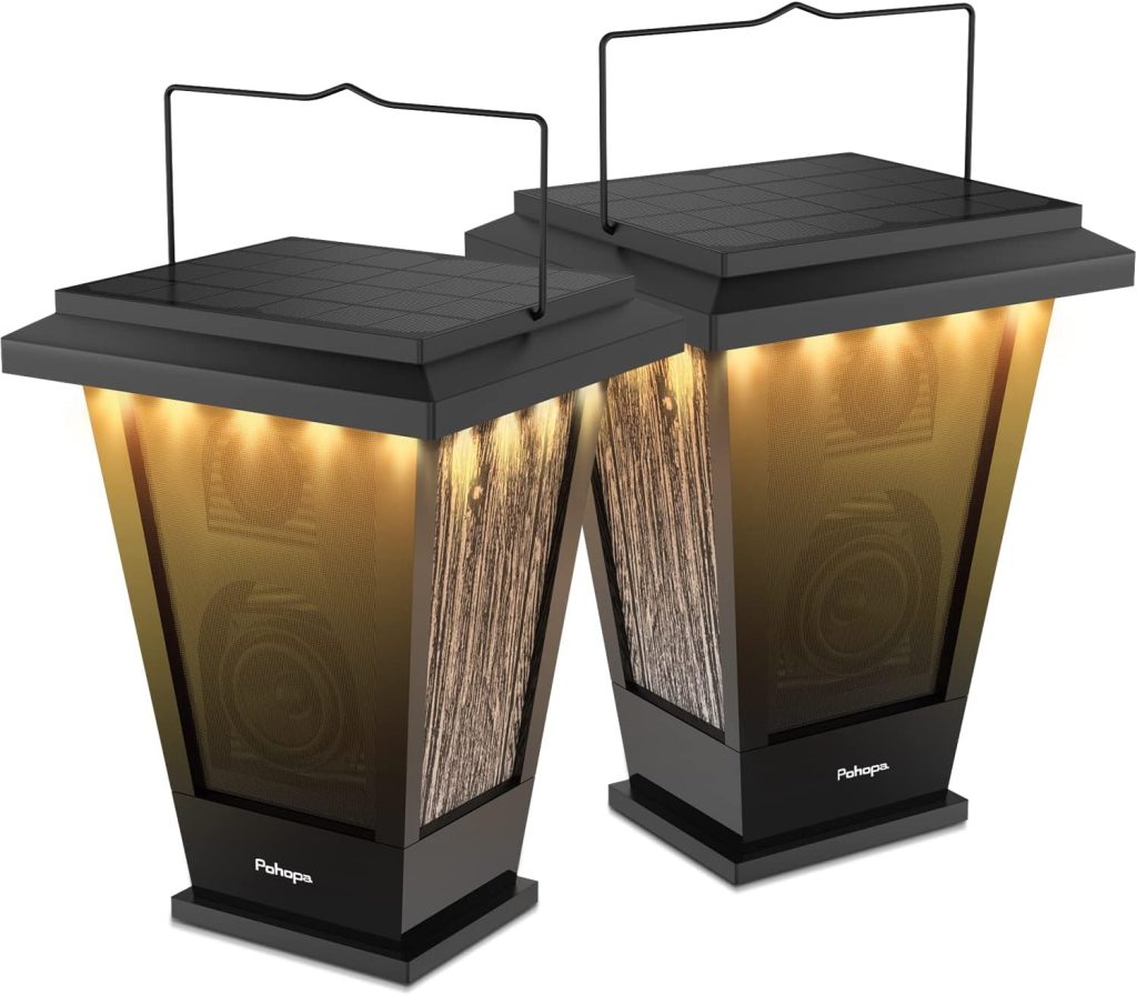 pohopa Bluetooth Speakers Waterproof, Solar Powered 2 Packs True Wireless Stereo Sound 20W Speakers Dual Pairing Lantern Indoor Outdoor Speakers with 20 Piece LED Lights, Richer Bass, Black