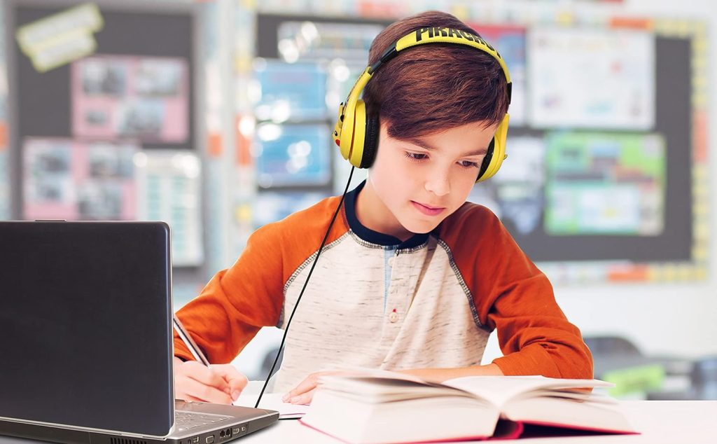 Pokemon Pikachu Wired Kids Headphones, Adjustable, Stereo Sound, 3.5Mm Jack, Tangle-Free, Volume Control, Childrens Headband On Ear for School Home, Travel