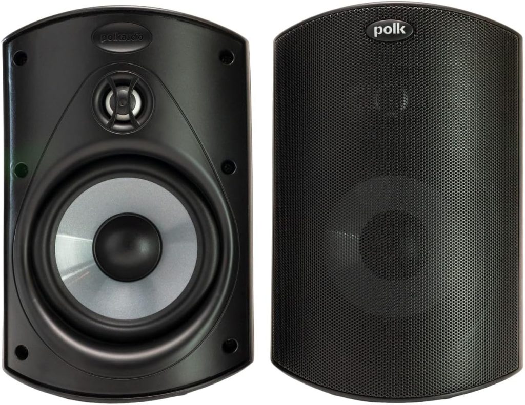 Polk Audio Atrium 4 Outdoor Speakers with Powerful Bass (Pair, Black), All-Weather Durability, Broad Sound Coverage, Speed-Lock Mounting System