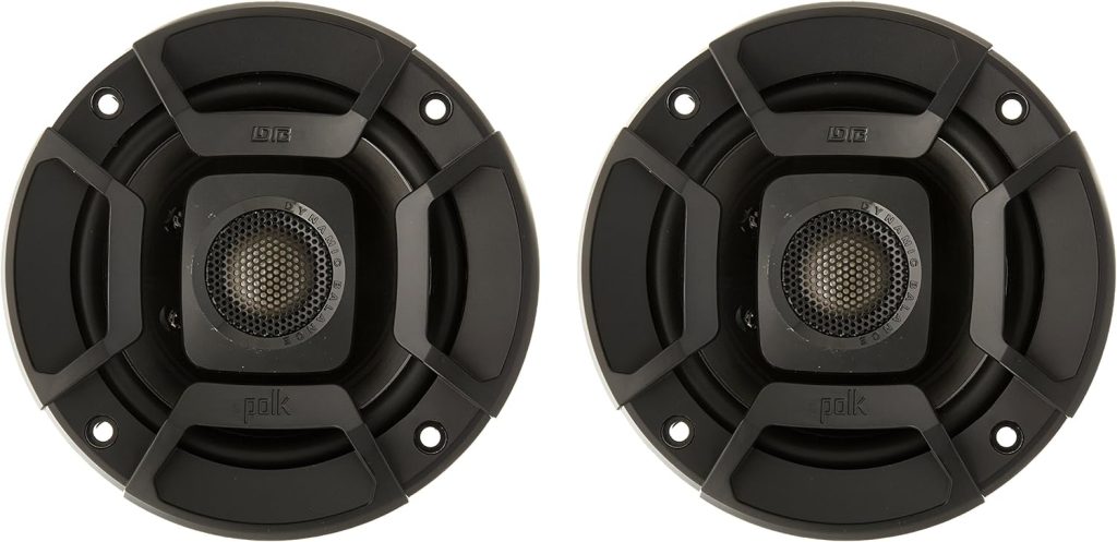 Polk Audio DB402 DB+ Series 4 Coaxial Speaker for Car  Marine, 2-Way Boat  Car Audio Speaker, 60-22kHz Frequency Response, 4 Polypropylene Woofer Cone  3/4 Silk Dome Tweeter, Easy Installation