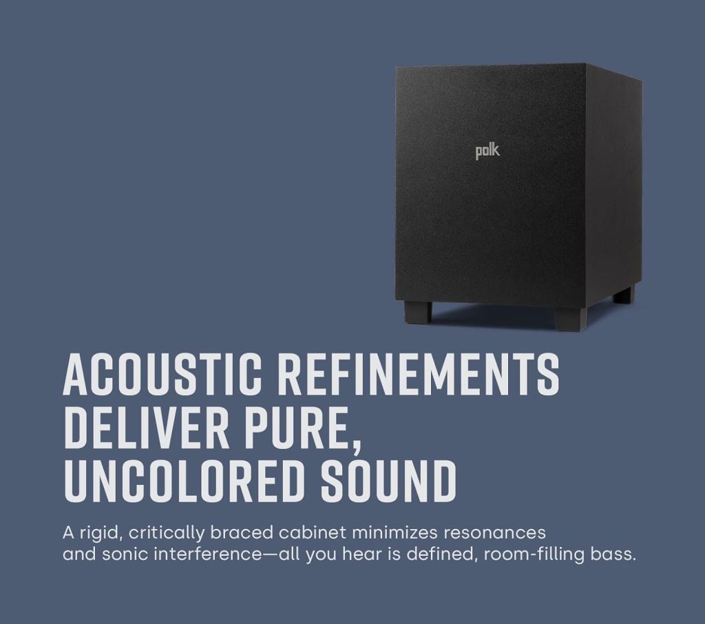 Polk Audio PSW10 10 Powered Subwoofer – Power Port Technology, Up to 100 Watts, Big Bass in Compact Design, Easy Setup with Home Theater Systems, Timbre-Matched with Monitor  T-series Polk Speakers