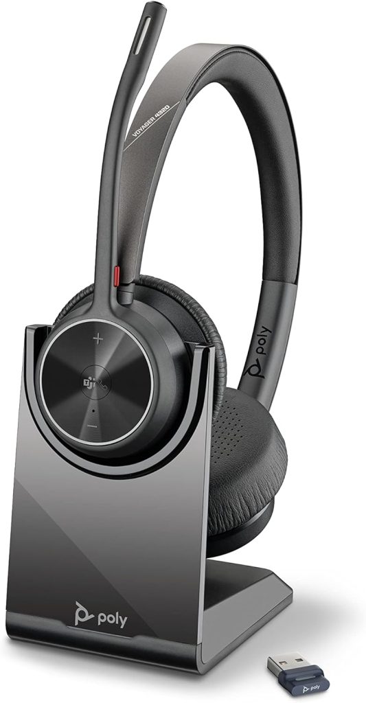 Poly Voyager 4320 UC Wireless Headset  Charge Stand (Plantronics) - Stereo Headphones w/Noise-Canceling Boom Mic - Connect PC/Mac/Mobile via Bluetooth - Microsoft Teams Certified - Amazon Exclusive