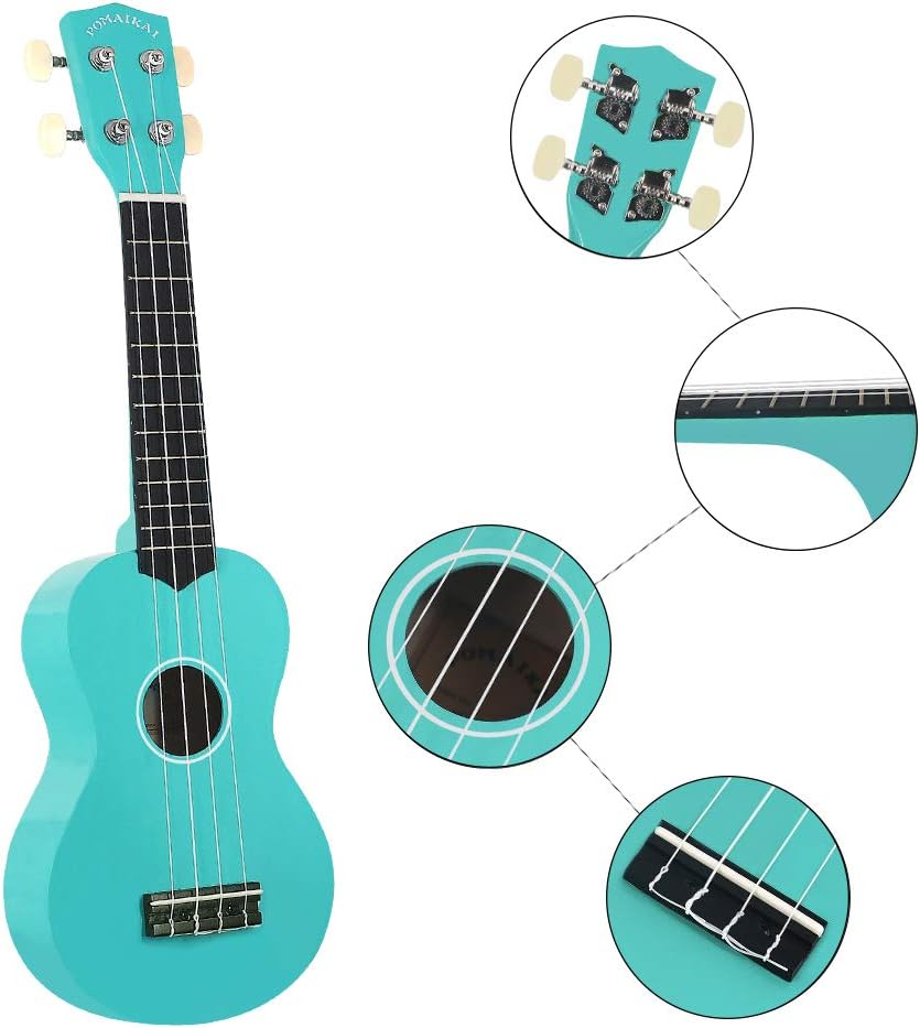 POMAIKAI Soprano Ukulele for Beginners, Guitar 21 Inch Ukelele Instrument for Adults Wood Guitar Small Hawaiian Ukalalee Starter with Gig Bag (Light Blue)