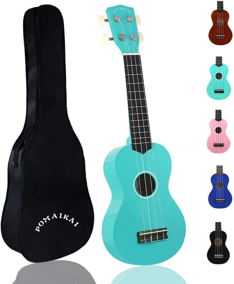 POMAIKAI Soprano Ukulele for Beginners, Guitar 21 Inch Ukelele Instrument for Adults Wood Guitar Small Hawaiian Ukalalee Starter with Gig Bag (Light Blue)