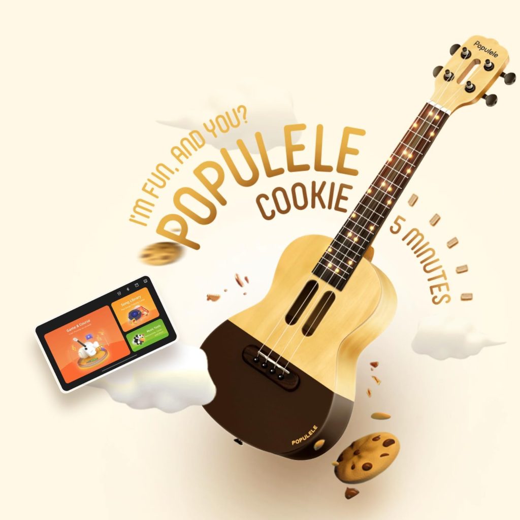 Populele Concert Ukulele for Beginners 23-Inch Smart Ukulele with Intelligent Visual Interactive Exercise Guidance, Online Lessons, 72 LEDs, and Auto-Tuning Professional Ukulele