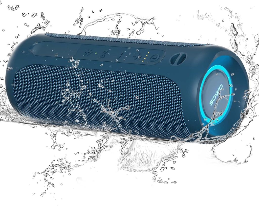 Portable Bluetooth Speaker, IPX7 Waterproof Wireless Bluetooth Speaker, Bassboom Technology, 25W Loud Stereo Sound, LED Light with TWS Pairing, 16H Playtime for Home and Outdoor -Blue…