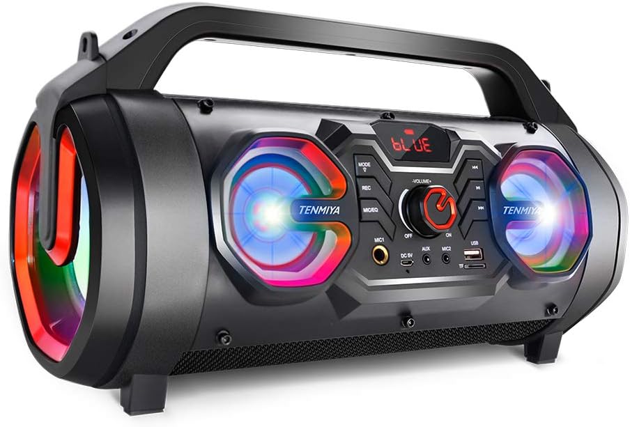 Portable Bluetooth Speaker with Subwoofer, Wireless Speakers with Booming Bass, FM Radio, RGB Lights, EQ, Stereo Sound, 10H Playtime, 30W Loud Speaker for Home, Outdoor, Party, Camping, Travel, Gifts
