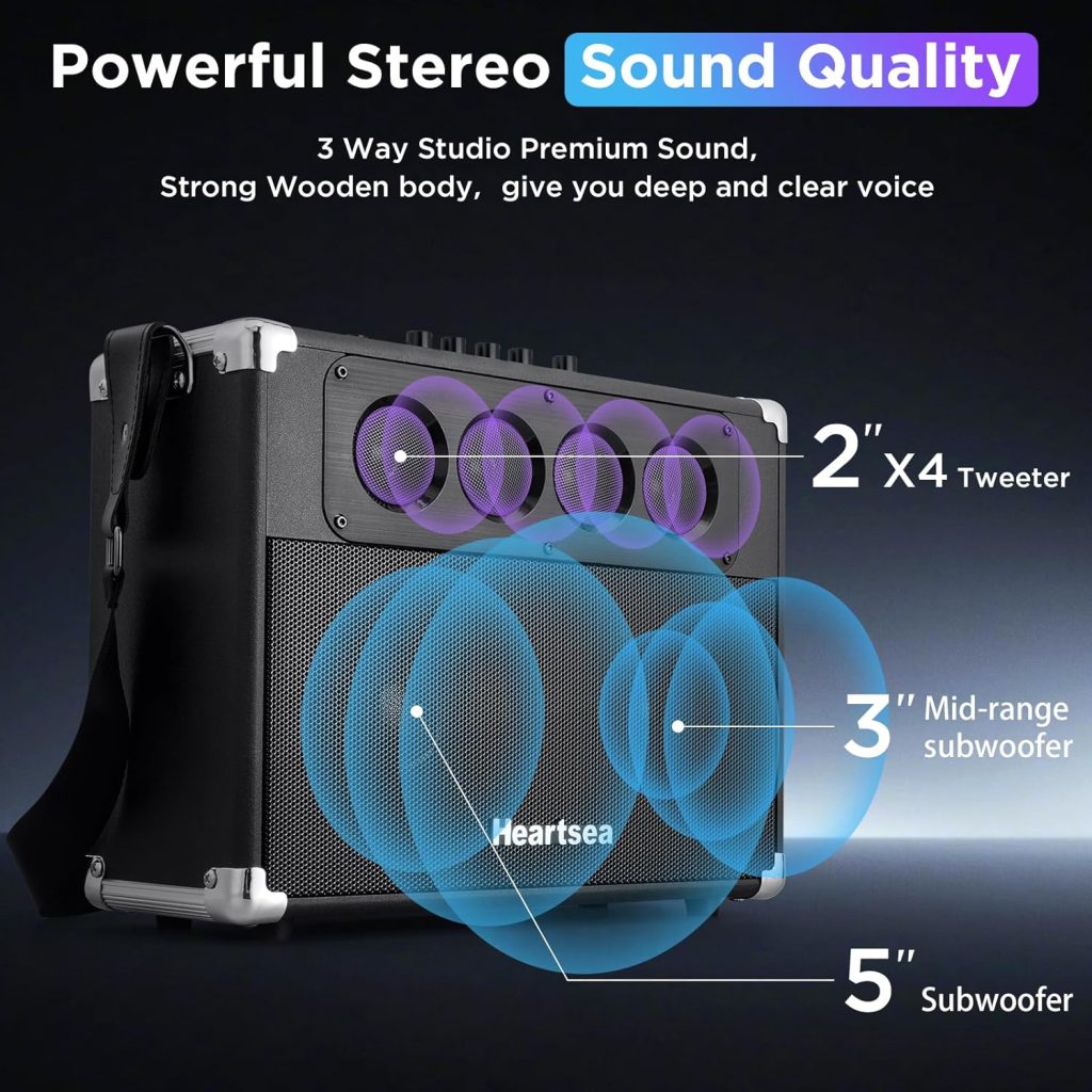 Portable Karaoke Speaker with 2 Wireless Microphones for Adults, Bluetooth PA System Machine Rechargeable Battery Outdoor dj Party Singing, USB/SD Reader/TV/Computer/TWS, Heartsea