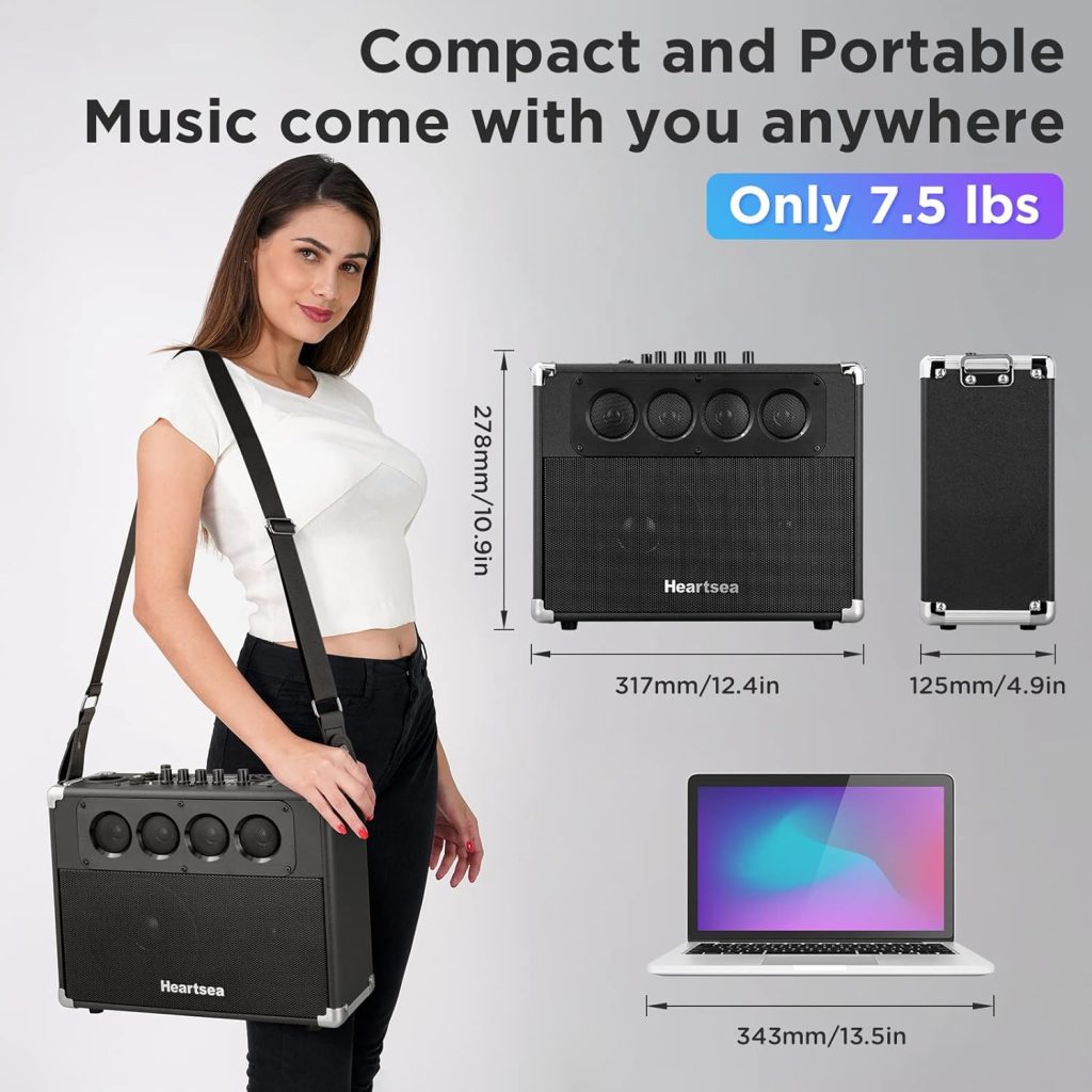 Portable PA Speaker with 2 wireless microphones for adults, Bluetooth Karaoke Machine Rechargeable Battery Outdoor party Singing, USB/SD Reader/TV/Computer/TWS, Heartsea