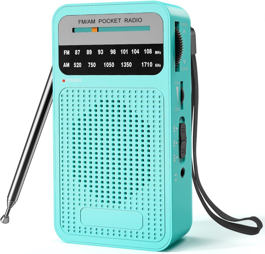 Portable Radio AM FM, Goodes Transistor Radio with Loud Speaker, Headphone Jack, 2AA Battery Operated Radio for Long Range Reception, Pocket Radio for Indoor, Outdoor and Emergency Use-Green