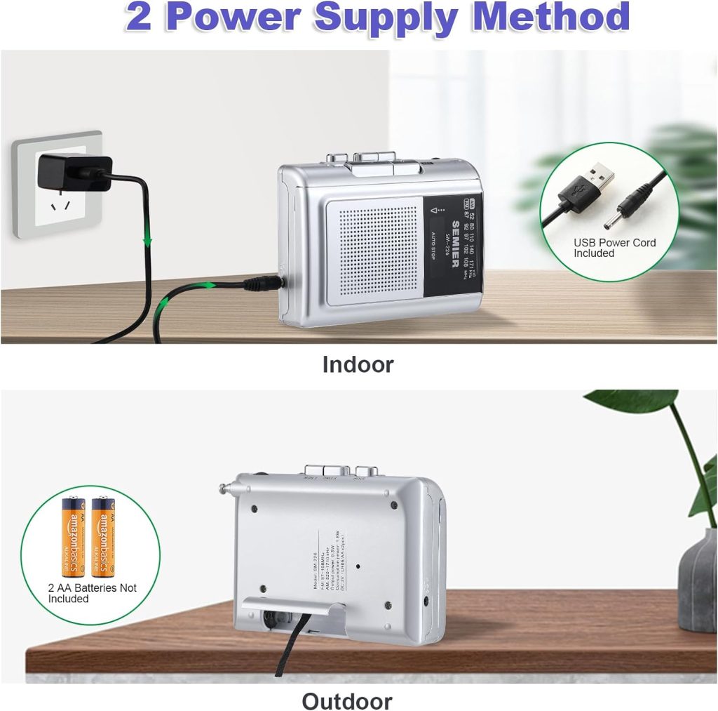 Portable Retro Walkman Cassette Recorder Player AM FM, Compact Vintage Tape Player with Big Speaker, Earphone Jack, Removable Belt Clip, Powered by DC or AA Battery for Travel, Home