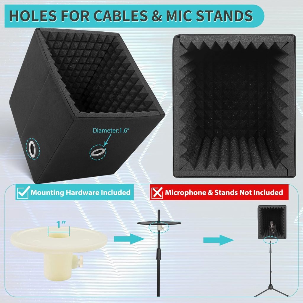 Portable Sound Recording Shield Box,Microphone Isolation Booth Box with Sound Absorbing Foam,Foldable,Stand Mountable,Suitable for studio, Blog, Vocal Use Large