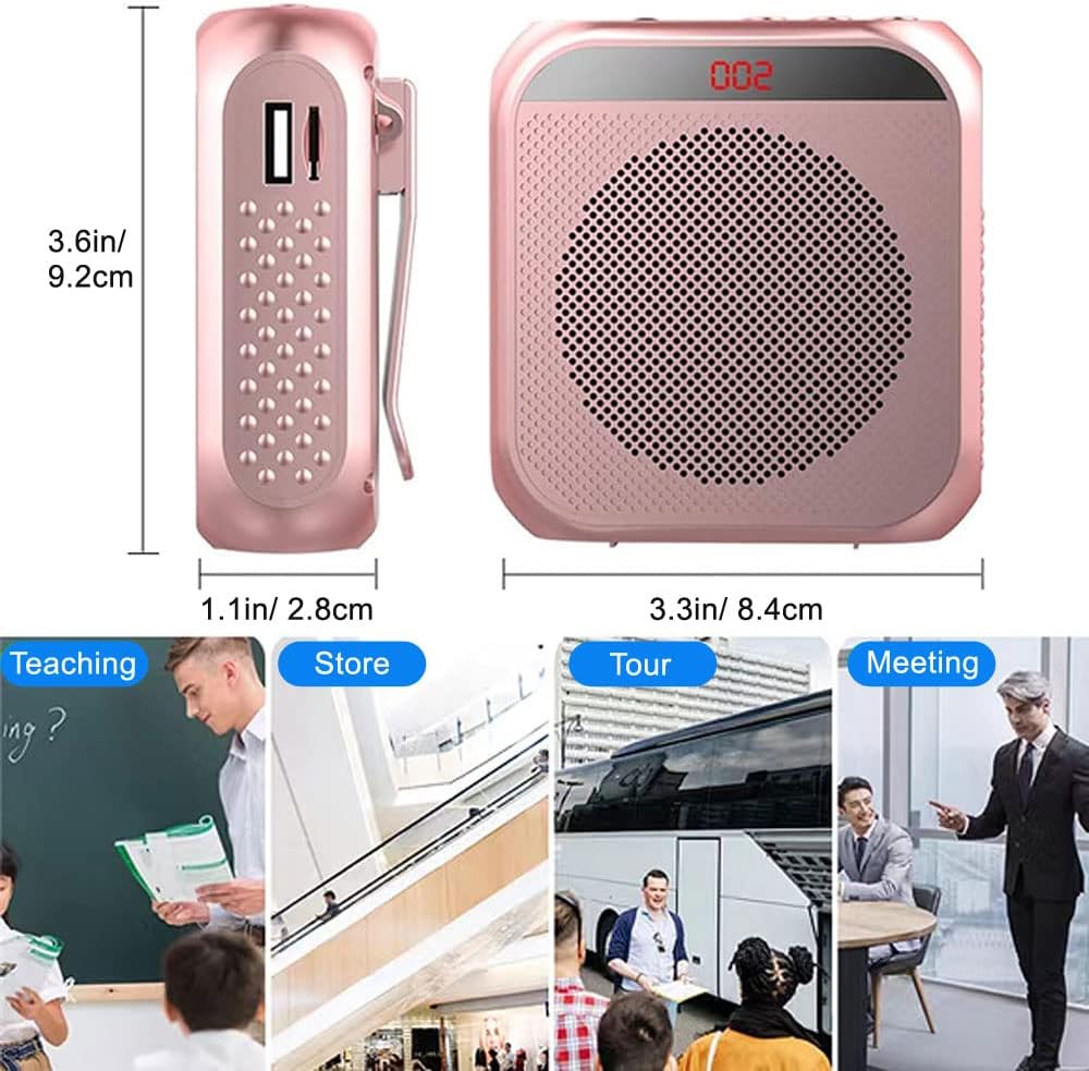 Portable Voice Amplifier for Teachers, 2200mAh Rechargeable Personal Amplifier Mic PA System Headset Microphone with Speaker for Teachers, Training, Meeting, Tour Guide, Yoga, Classroom (Rose)