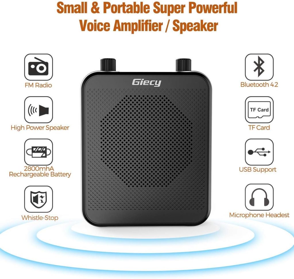 Portable Voice Amplifier, Giecy 30W 2800mAh Bluetooth Rechargeable Personal Voice Amplifier with Microphone Headset, PA System Speaker for Multiple Locations Classroom, Meetings and Outdoors : Musical Instruments