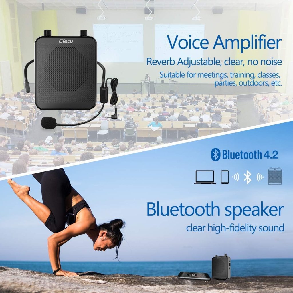 Portable Voice Amplifier, Giecy 30W 2800mAh Bluetooth Rechargeable Personal Voice Amplifier with Microphone Headset, PA System Speaker for Multiple Locations Classroom, Meetings and Outdoors