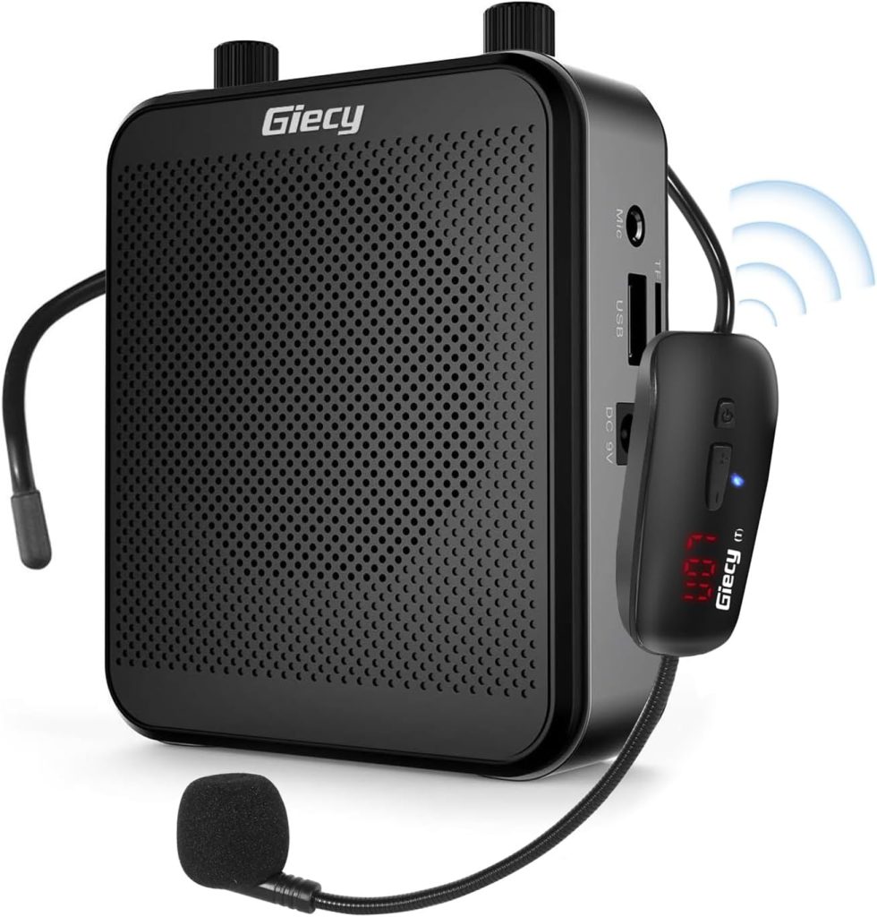 Portable Voice Amplifier with UHF Wrieless Microphone Headset, Giecy 30W Bluetooth Rechargeable Personal Voice Amplifier, PA System Speaker for Multiple Locations Classroom, Meetings and Outdoors