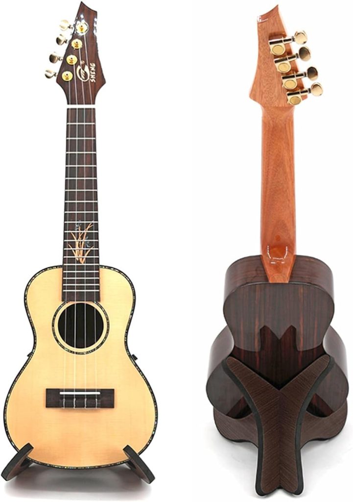 Portable Wooden Ukelele Stand Holder,Aebor Portable Wood Ukulele Stand for Small Guitar, Violin, Banjo, Mandolin(Dark Brown)