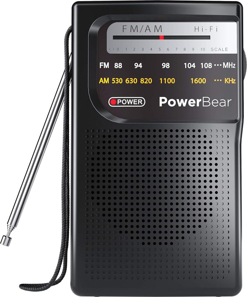 PowerBear Portable Radio | AM/FM, 2AA Battery Operated with Long Range Reception for Indoor, Outdoor  Emergency Use | Radio with Speaker  Headphone Jack (Black)