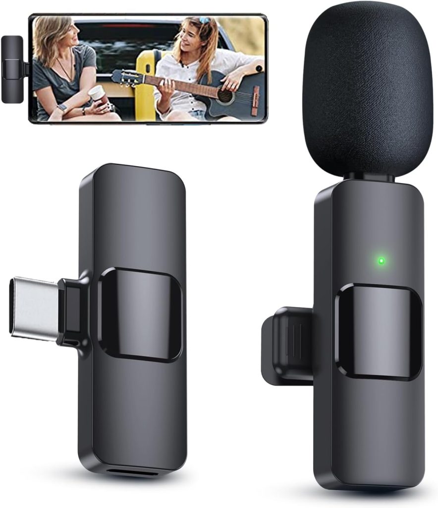 PQRQP Wireless Microphone for Android/Laptop, Mini Microphone, Microphone for Type-C Phone, Wireless Microphones, Wireless Lavalier Microphone, Microphone for Video Recording, YouTube, Vlog