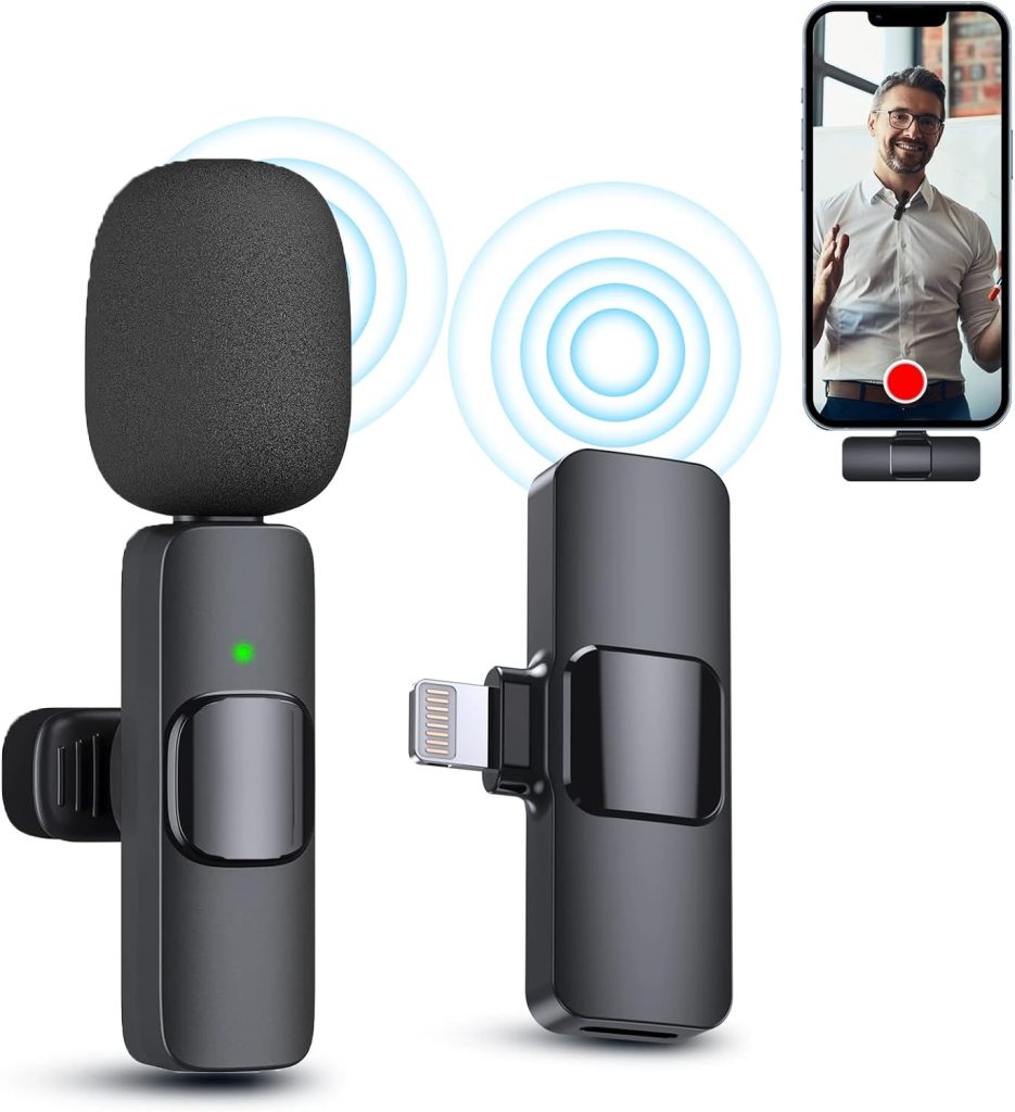 PQRQP Wireless Mini Microphone, Microphone for iPhone iPad, Wireless Microphones, Wireless Lavalier Microphone, Professional Microphone for iPhone Video Recording, YouTube, Vlog, TikTok