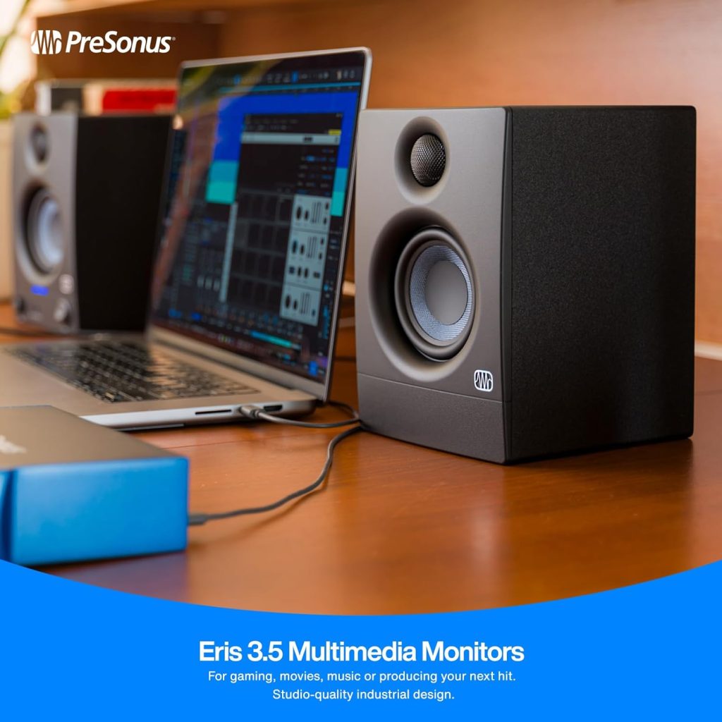 PreSonus Eris E3.5-3.5 Near Field Studio Monitors (Pair) – Powered Desktop Speakers for Music Production, Studio-Quality Recording, and Active Media Reference