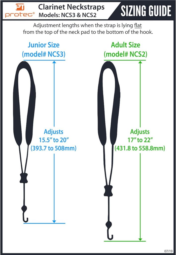 Pro-Tec Clarinet Neck Strap, 20” Length (Model NCS3), Black, Regular