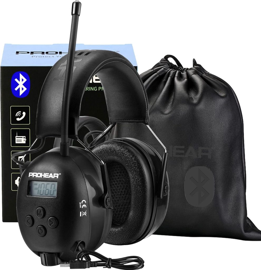 PROHEAR 033 Bluetooth 5.3 Hearing Protection Headphones with FM AM Radio - 25dB NRR Safety Earmuffs, Rechargeable Battery, 48H Playtime - Ear Protector for Mowing, Workshops, and Snowblowing - Black