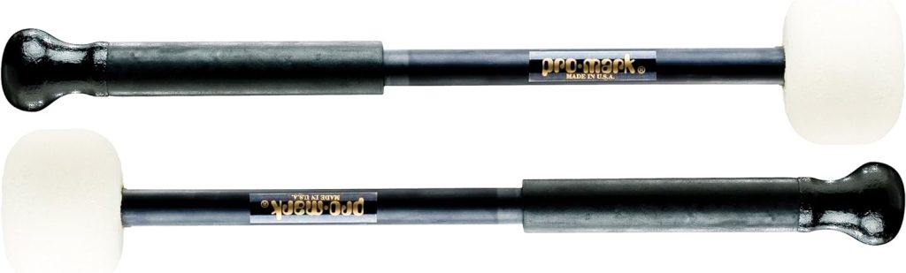 ProMark Bass Drum Mallets - Large Felt - Traditional Style Marching Mallet - Black Satin Aluminum Shafts - Non Slip Grip - Length: 14-1/8 inch - Head Size: 2-1/2 inch felt - 1 Pair