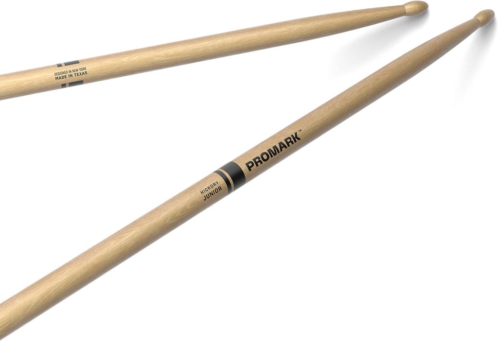 ProMark Junior Drum Sticks - Hickory Kids Drumsticks - Drum Sticks Set for Kids - Oval Wood Tip - Hickory Drum Sticks - Consistent Weight and Pitch - 1 Pair