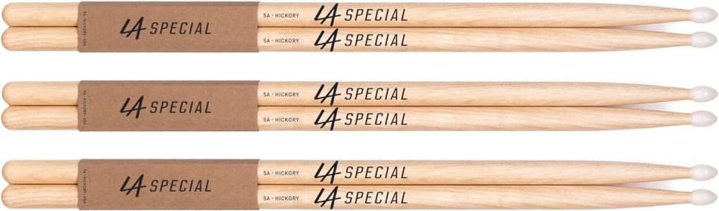 promark LA Specials - 5A Drumsticks - Drum Sticks Set for Acoustic Drums or Electronic Drums - Oval Nylon Tip - Hickory Drum Sticks - Consistent Weight and Pitch - Made in the USA - 3 Pairs