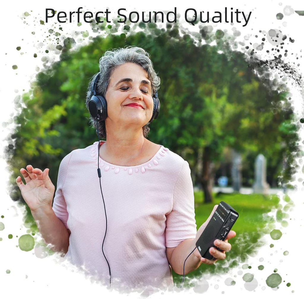 PRUNUS J-166 Portable Radio AM FM, Battery Operated with Tuning Light, Back Clip, Excellent Reception for Indoor  Outdoor Emergency Radio, FM Portable, Transistor
