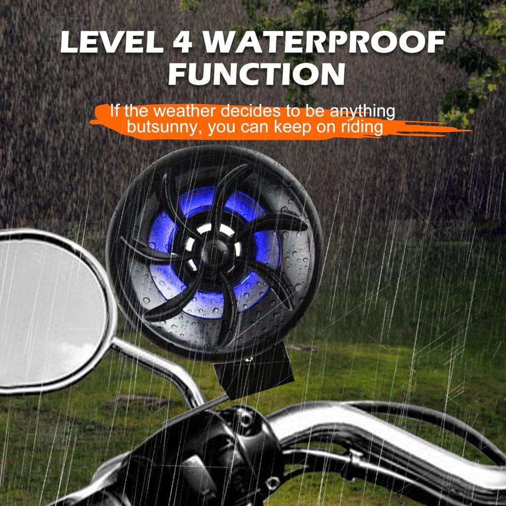 purevox Motorcycle Speakers Bluetooth Waterproof Alarm Stereo System Support SD/USB/AUX/FM Radio Stereo Amplifier Speaker，Universal for All of The Motorcycle