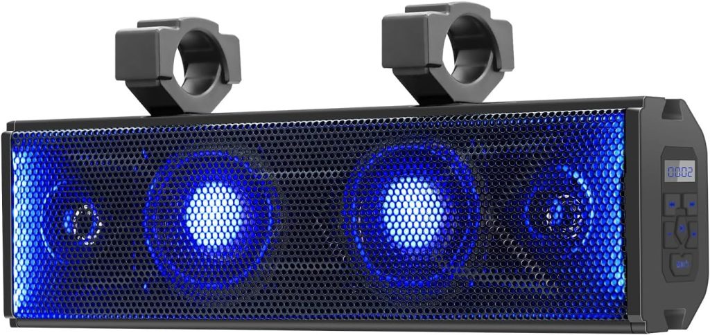 purevox UTV Sound Bar 16 Inch 4-Speaker ATV SoundBar UTV Sound System SXS Speakers Waterproof Bluetooth Connectivity with Multicolor LED Lighting for UTV ATV Golf Cart Marine Boat