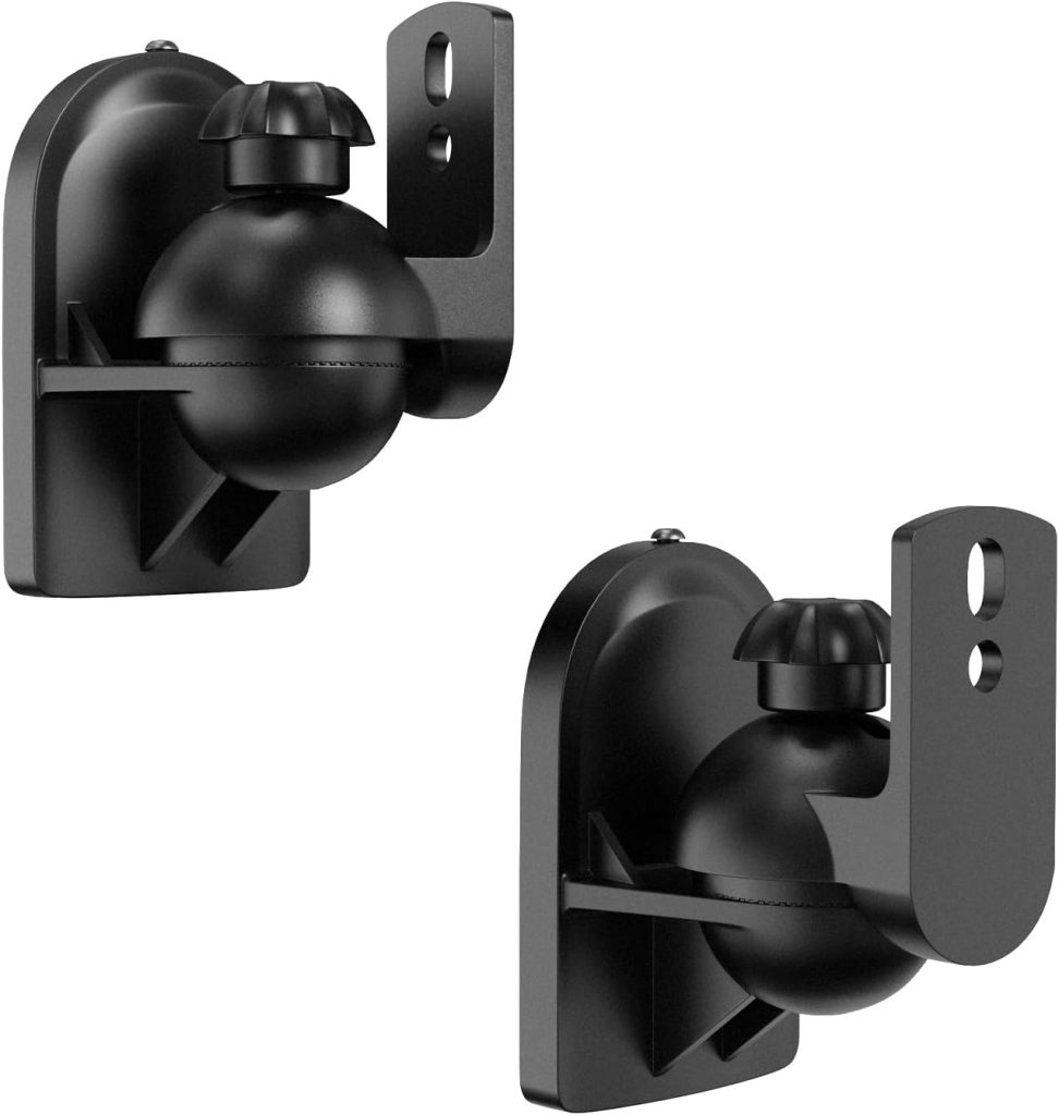 PUTORSEN Speaker Wall Mount, Surround Sound Mounting Brackets Swivel and Tilt, Bookshelf Speaker Wall Mount Brackets, Hold up to 7.7 lbs, 2 Pack, Black