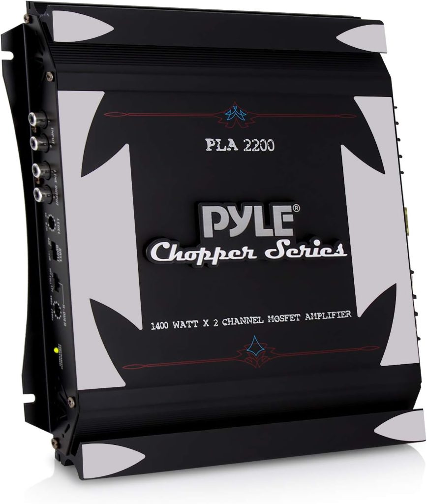 Pyle 2 Channel Car Stereo Amplifier - 1400W Dual Channel Bridgeable High Power MOSFET Audio Sound Auto Small Speaker Amp w/ Crossover, Bass Boost Control, Gold Plated RCA Input Output -PLA2200, Black