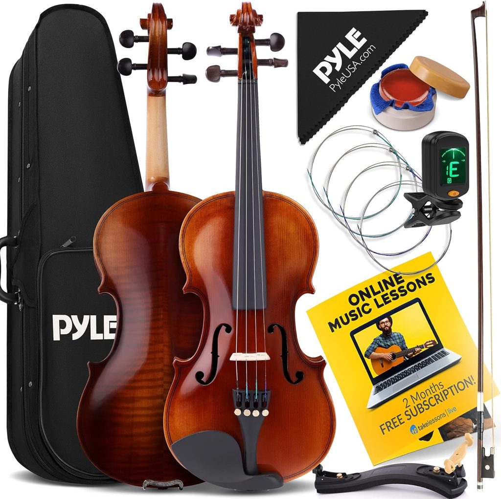Pyle 3/4 Size Beginner Violin Starter Kit, Violin Starter Package with Travel Case  Bow, Extra Strings, Digital Tuner, Shoulder Rest  Cleaning Cloth for Students, Kids, Adults