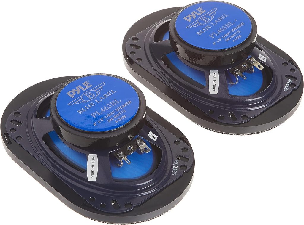 Pyle 4 x 6 Three Way Sound Speaker System - Pro Mid Range Triaxial Loud Audio 240 Watt per Pair w/ 4 Ohm Impedance and 3/4 Piezo Tweeter for Car Component Stereo PL463BL