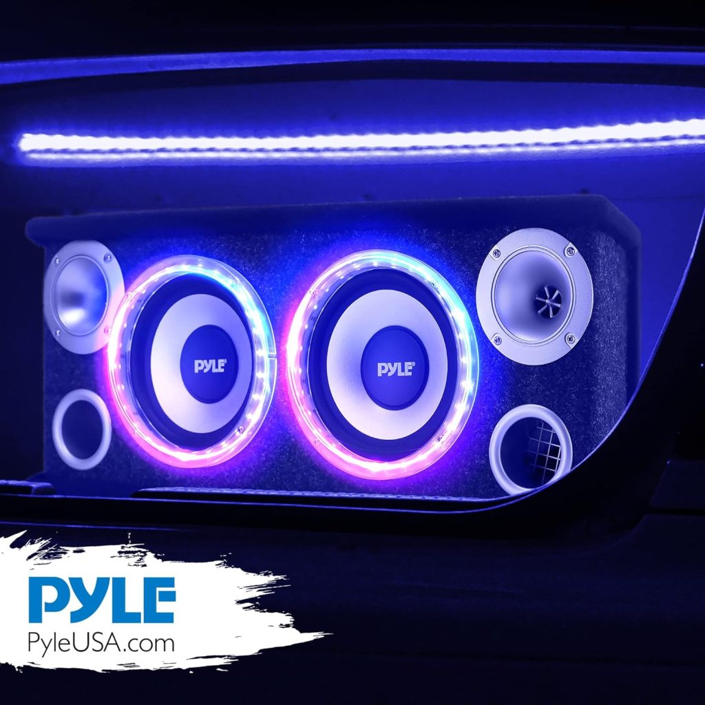 Pyle 6 Dual Subwoofer Box System - Dual Series Vented Subwoofer Enclosure - Rear Vented Design with Built-in Illuminating LED Lights, 2 x 200 Watts Max Power, Two 4” Tweeters