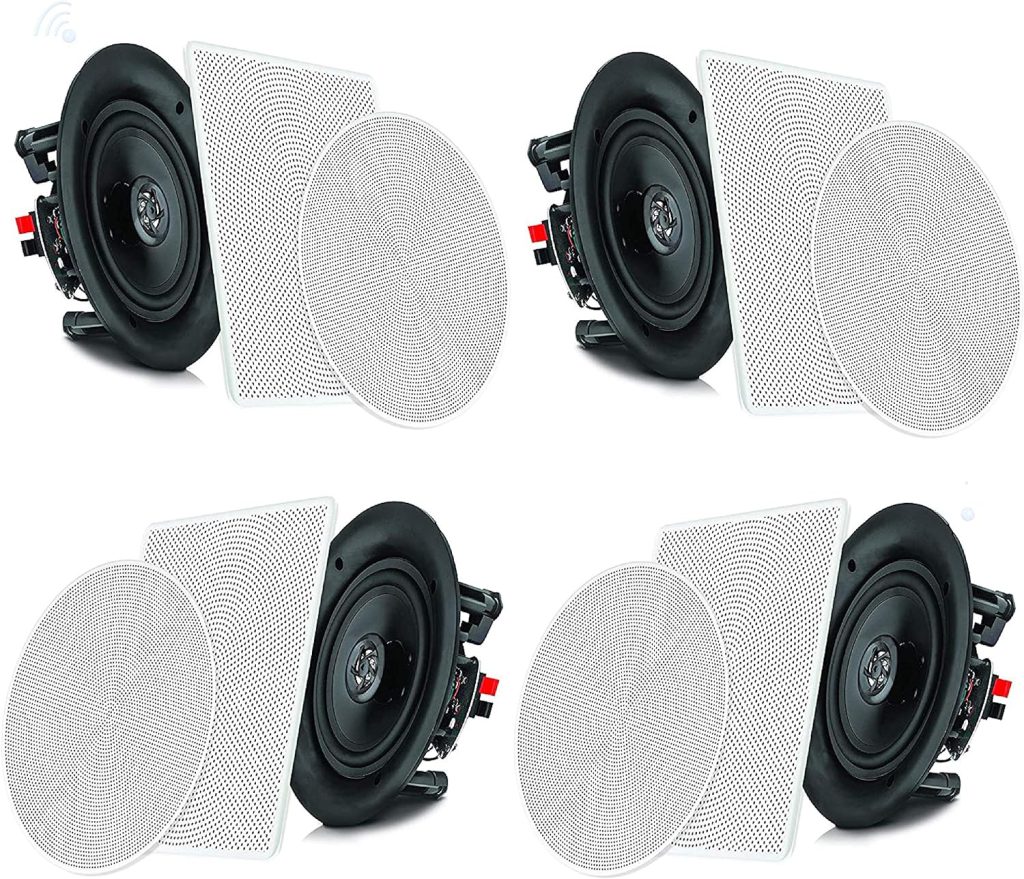 Pyle 6.5” 4 Bluetooth Flush Mount In-wall In-ceiling 2-Way Speaker System Quick Connections Changeable Round/Square Grill Polypropylene Cone  Tweeter Stereo Sound 4 Ch Amplifier 200 Watt - PDICBT266