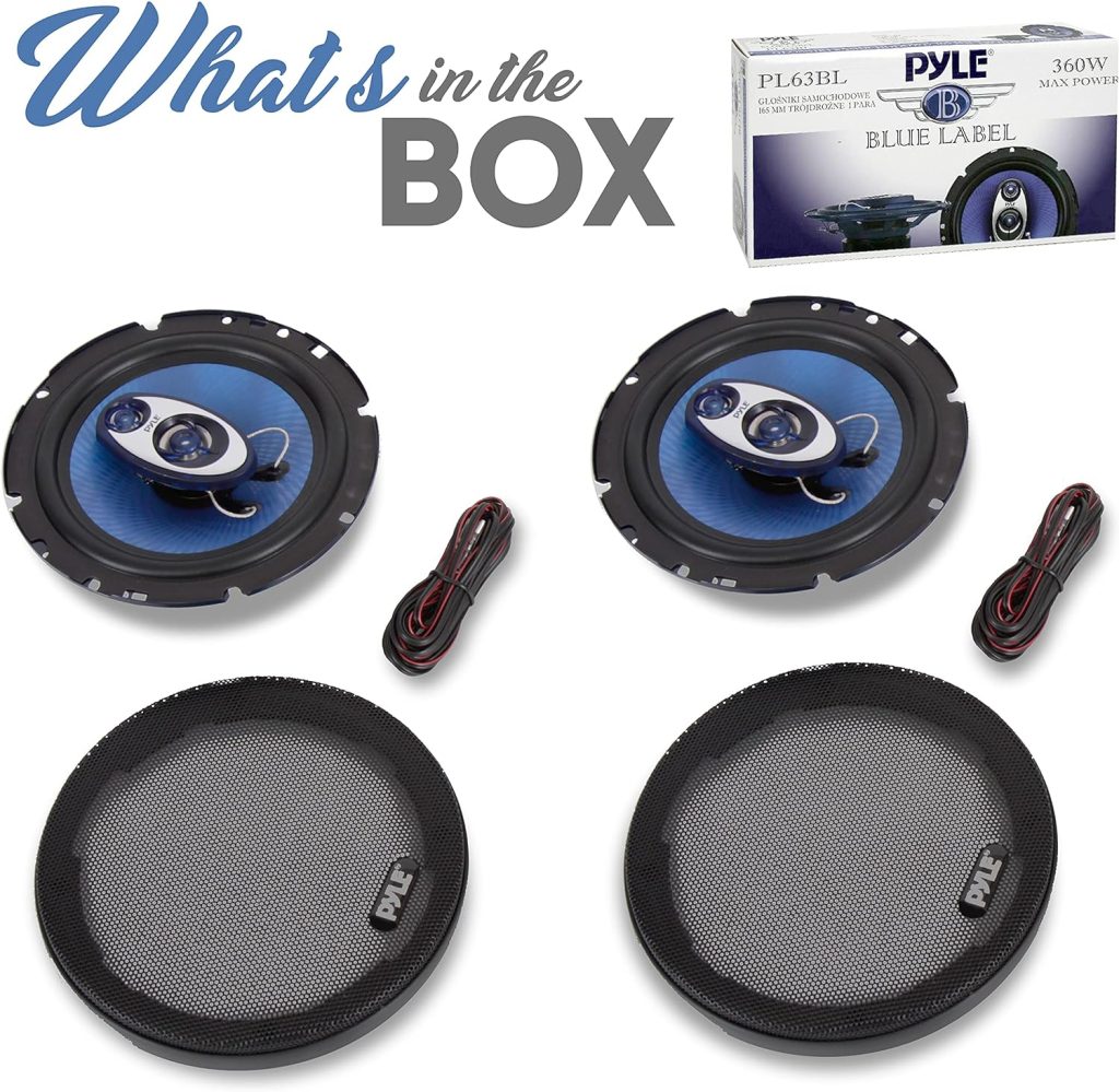 Pyle 6.5 Three-Way Sound Speaker System - 180 W RMS/360W Power Handling w/ 4 Ohm Impedance and 3/4 Piezo Tweeter for Car Component Stereo, Round Shaped Pro Full Range Triaxial Loud Audio -PL63BL,Blue