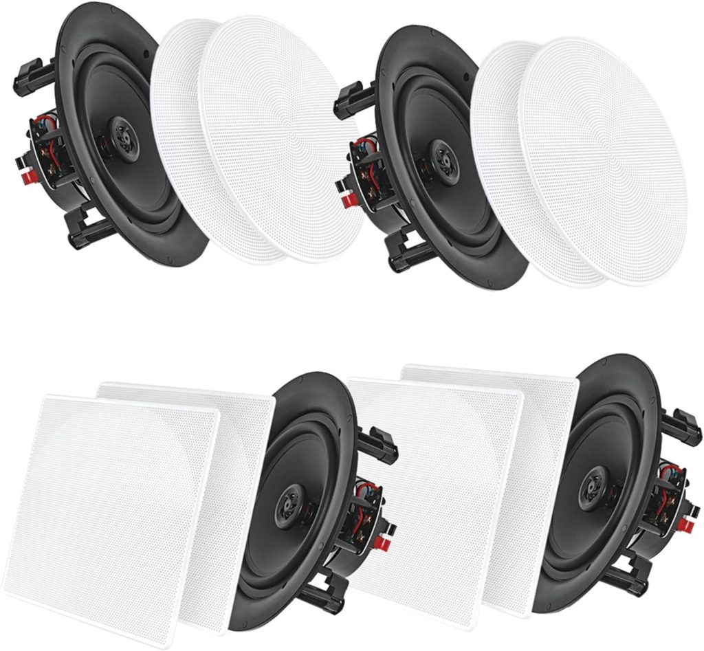 Pyle 8” 4 Bluetooth Flush Mount - In-wall In-ceiling 2-Way Speaker System Quick Connections Changeable Round/Square Grill Polypropylene Cone  Tweeter Stereo Sound 4 Ch Amplifier 250 Watt - PDICBT286