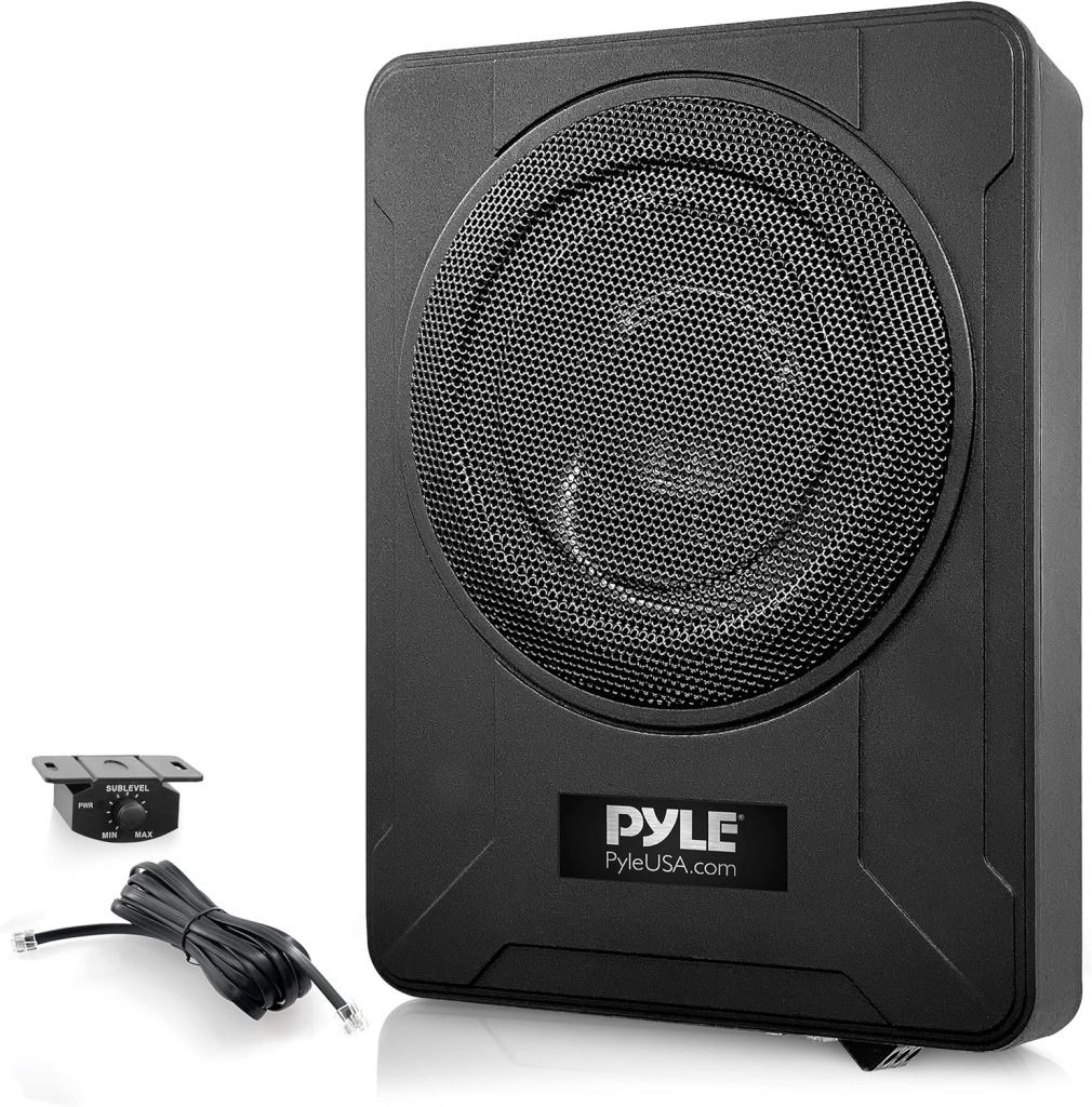 Pyle 8-Inch Low-Profile Amplified Subwoofer System - 600 Watt Compact Enclosed Active Underseat Car Audio Subwoofer with Built in Amp, Powered Car Subwoofer w/Low  High Level Inputs PLBX8A,Black