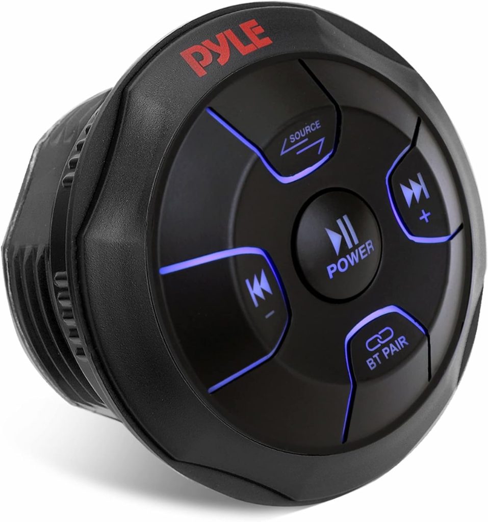 Pyle Amplified Wireless Bluetooth Audio Controller - Waterproof Rated Receiver for Marine, Remote Control w/ USB, AUX, Mount for Car Truck Boat Marine PowerSport Vehicles - Pyle PLMRBTRD1
