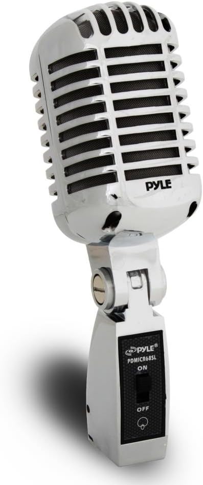 Pyle Classic Retro Dynamic Vocal Microphone - Old Vintage Style Metal Unidirectional Cardioid Mic with XLR Cable - Universal Stand Adapter - Live Performance Studio Recording - PDMICR68SL (Silver)