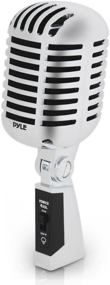 Pyle Classic Retro Dynamic Vocal Microphone - Old Vintage Style Unidirectional Cardioid Mic with XLR Cable - Universal Stand Compatible - Live Performance In Studio Recording - PDMICR42SL (Silver)